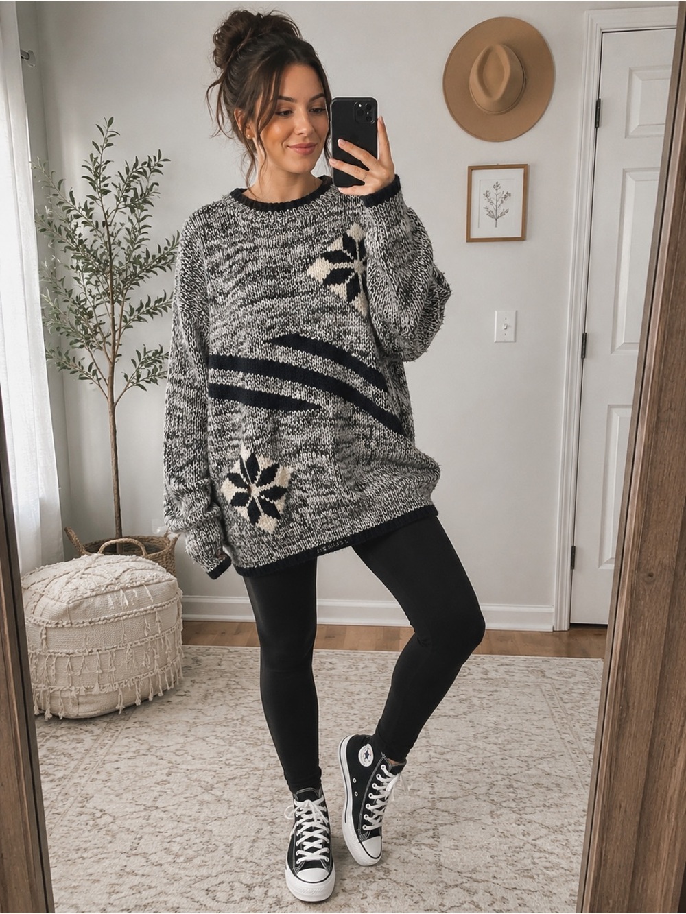 Vintage Spettro XL Chunky Grandpa Sweater Oversized Black White Abstract Knit